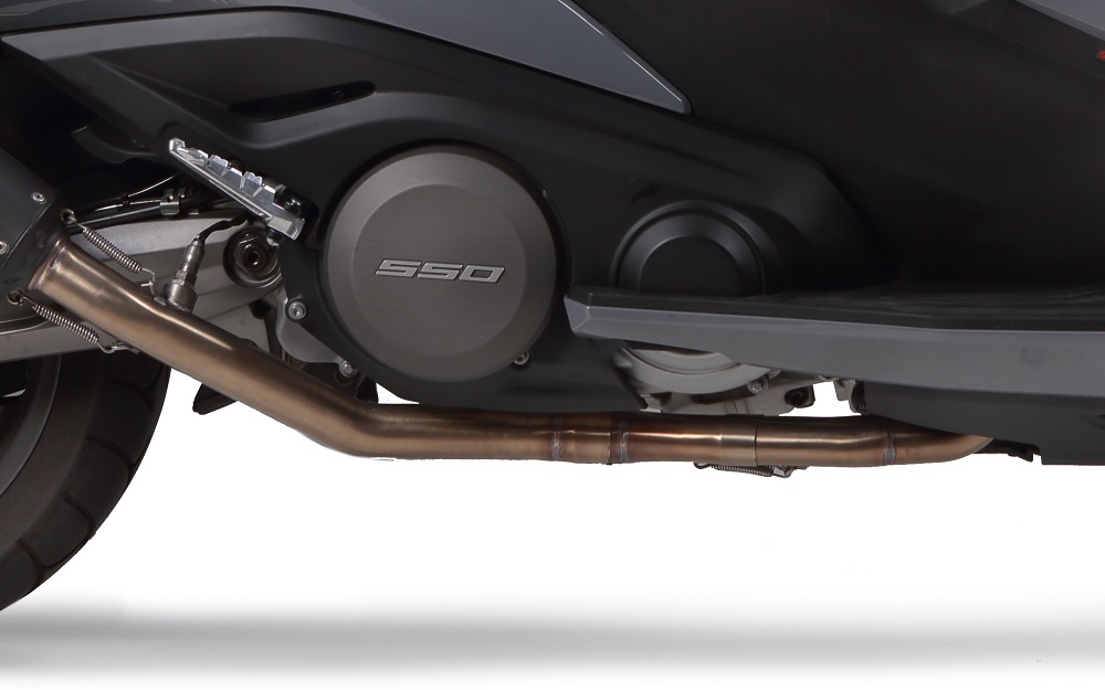 Pot echappement compatible avec Kymco Ak 550 2017-2020, M3 Titanium Natural, Homologué et légal, système d'échappement complet avec catalyseur et db killer amovible 