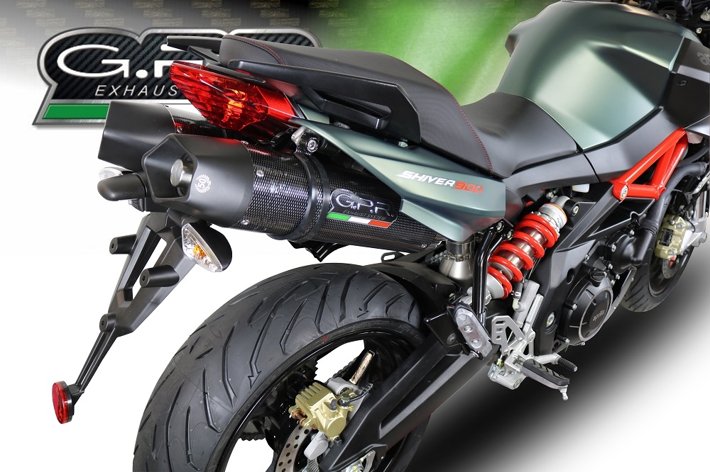 Pot echappement compatible avec Aprilia Shiver 900 2017-2020, GP Evo4 Poppy, Paire de pot d'échappement homologuées, livrées avec db killer amovible et raccords spécifiques 