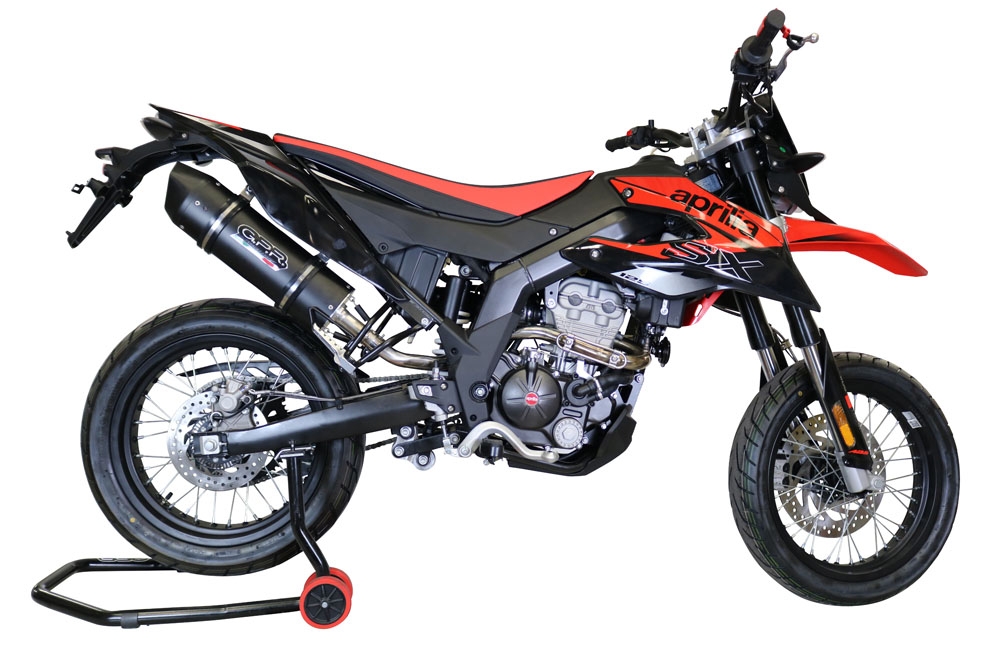 Pot echappement compatible avec Aprilia Sx 125 2018-2020, Furore Nero, Pot echappement racing,silencieux avec db killer et des tuyaux de liaison sans homologation 