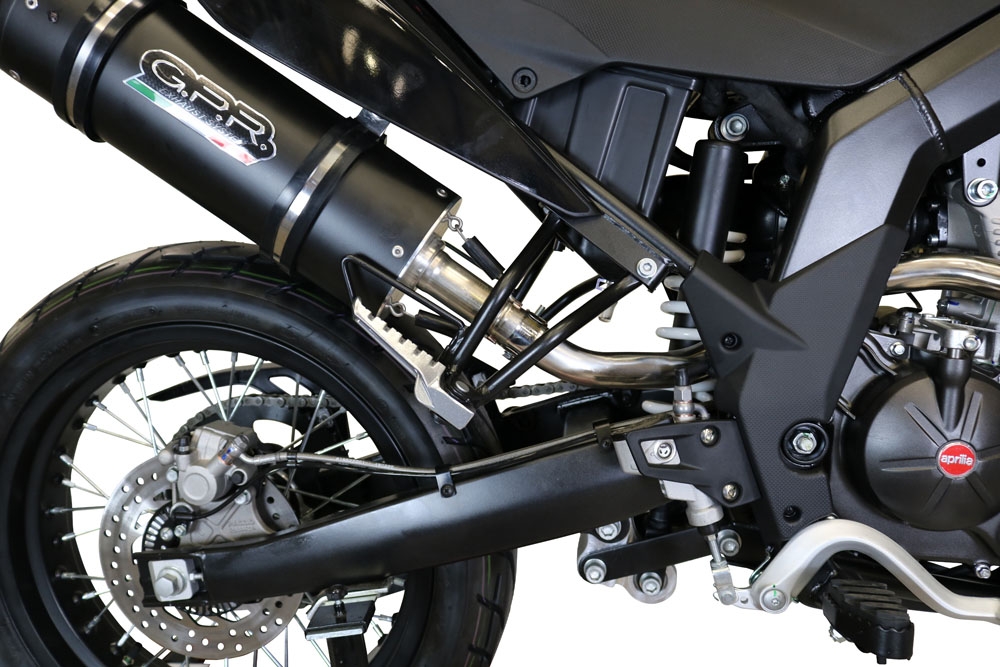 Pot echappement compatible avec Aprilia Sx 125 2018-2020, Furore Nero, Pot echappement racing,silencieux avec db killer et des tuyaux de liaison sans homologation 