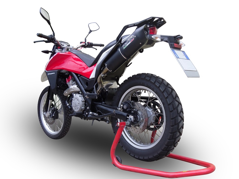 Pot echappement compatible avec Husqvarna TERRA - STRADA TR 650 2013-2015, Furore Nero, Homologué et légal, système d'échappement complet avec catalyseur et db killer amovible 