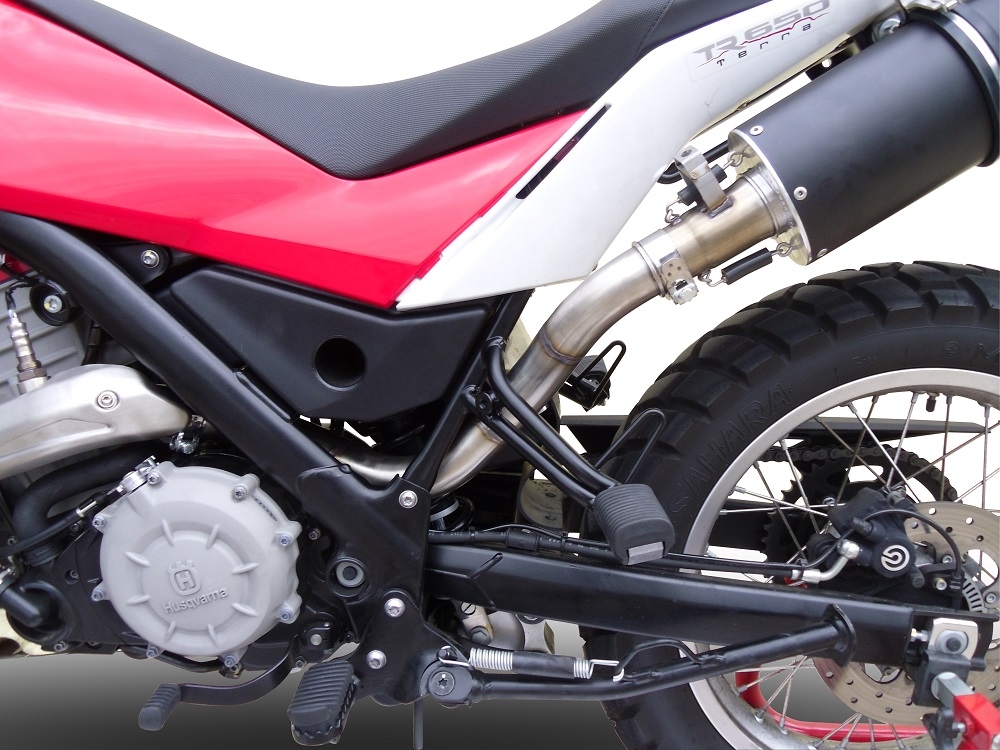 Pot echappement compatible avec Husqvarna TERRA - STRADA TR 650 2013-2015, Furore Nero, Homologué et légal, système d'échappement complet avec catalyseur et db killer amovible 