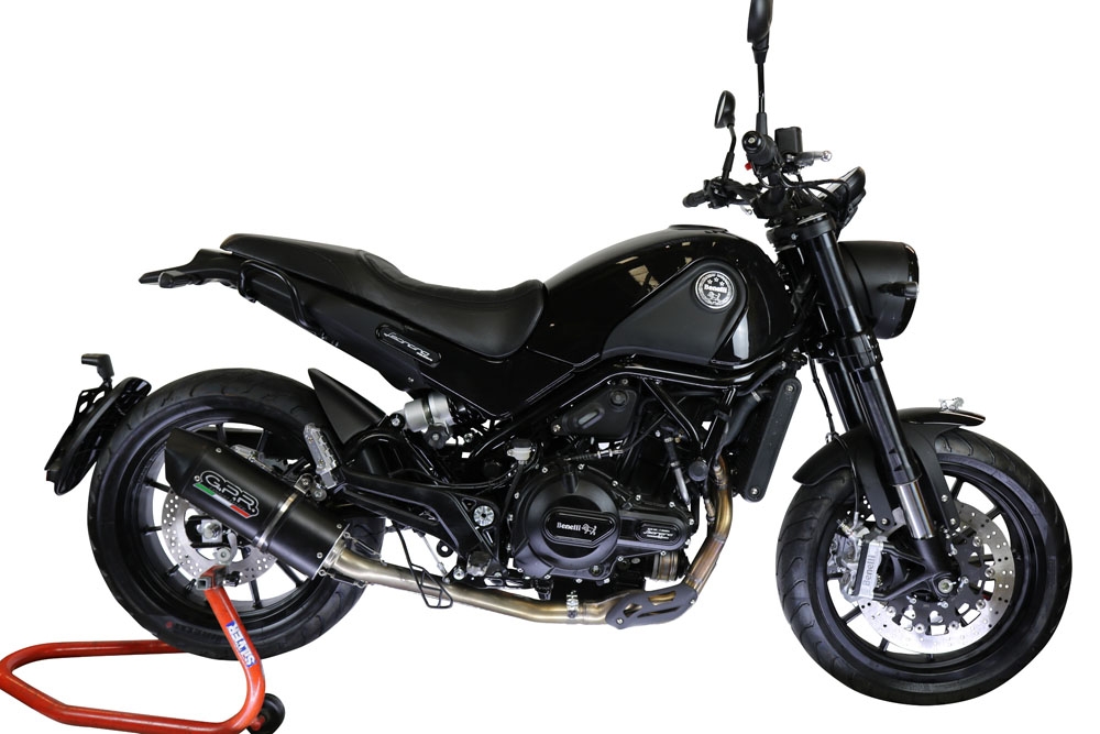 Pot echappement compatible avec Benelli Leoncino 500 Trail 2017-2024, Furore Evo4 Nero, Pot échappement homologué et légal, silencieux avec mi-collecteur, db killer amovible et catalyseur 