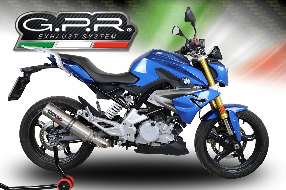Pot echappement compatible avec Bmw G 310 R 2017-2021, M3 Titanium Natural, Homologué et légal, système d'échappement complet avec catalyseur et db killer amovible 