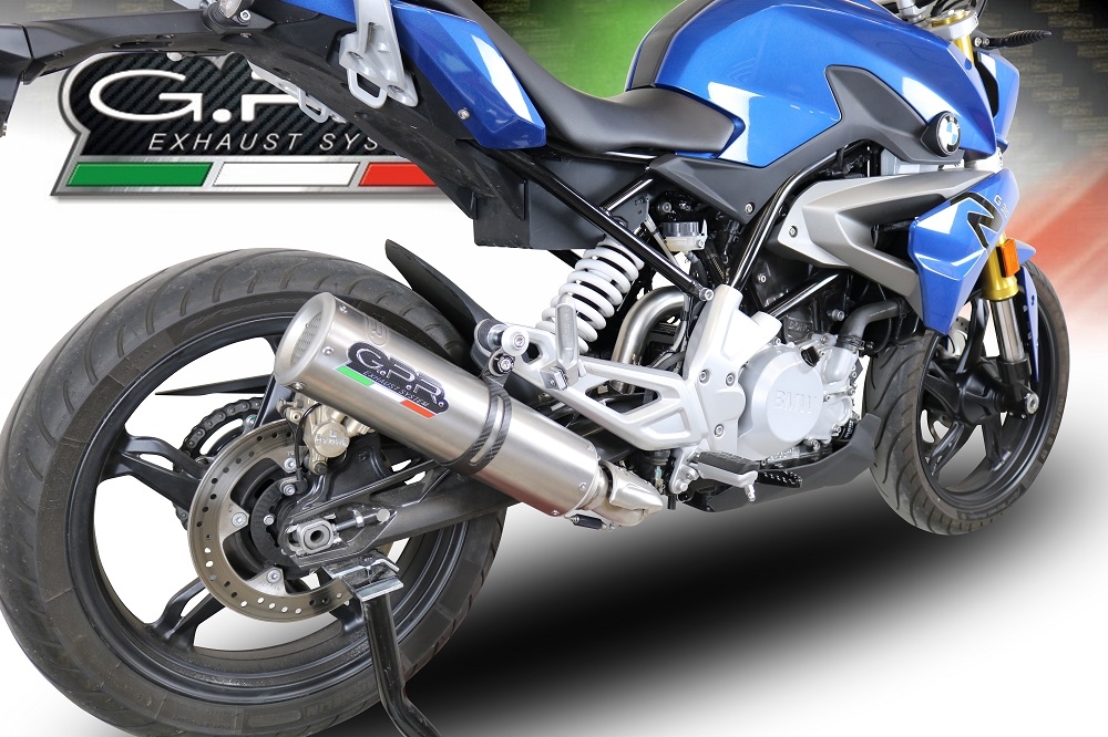 Pot echappement compatible avec Bmw G 310 R 2017-2021, M3 Titanium Natural, Homologué et légal, système d'échappement complet avec catalyseur et db killer amovible 