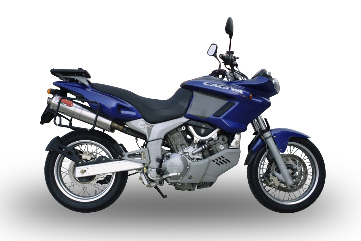 Pot echappement compatible avec Cagiva Navigator 1000 2000-2005, Trioval, Paire de pot d'échappement homologuées, livrées avec db killer amovible et raccords spécifiques 