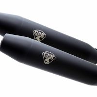 Pot echappement compatible avec Moto Guzzi Nevada 350 1991-2001, Deeptone Black Cafè Racer, Paire de silencieux d'échappement homologués, avec db killers amovibles, livrés sans tubes de liaison 