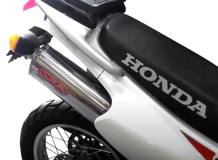 Pot echappement compatible avec Honda Dominator Nx 650 1988-2001, Trioval, Pot échappement homologué et légal, silencieux avec mi-collecteur y db killer amovible 