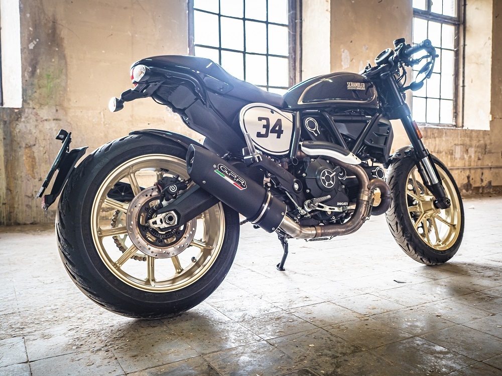 Pot echappement compatible avec Ducati Scrambler 800 2017-2020, Furore Evo4 Nero, Échappement légal, homologué,silencieux avec catalyseur, db killer amovible et tuyau de liaison spécifique 
