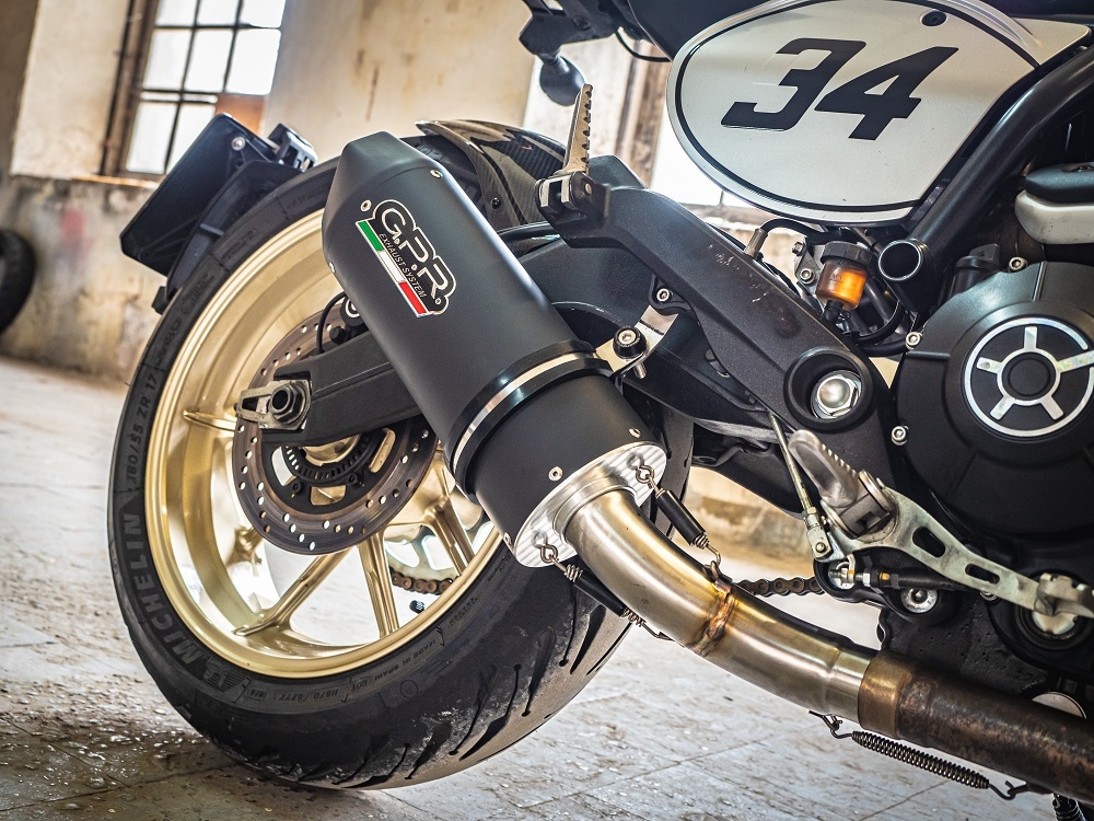 Pot echappement compatible avec Ducati Scrambler 800 2017-2020, Furore Evo4 Nero, Échappement légal, homologué,silencieux avec catalyseur, db killer amovible et tuyau de liaison spécifique 