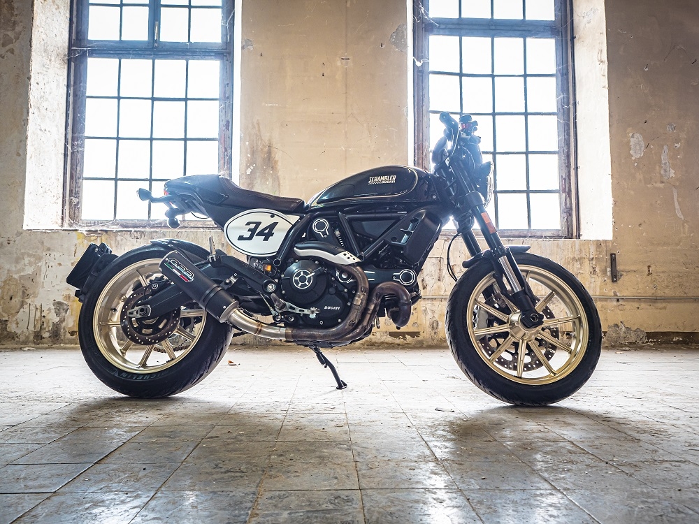 Pot echappement compatible avec Ducati Scrambler 800 2015-2016, M3 Black Titanium, Échappement légal, homologué,silencieux avec db killer amovible et tuyau de liaison spécifique 