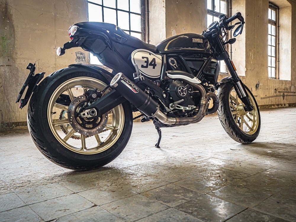 Pot echappement compatible avec Ducati Scrambler 800 2015-2016, M3 Black Titanium, Échappement légal, homologué,silencieux avec db killer amovible et tuyau de liaison spécifique 