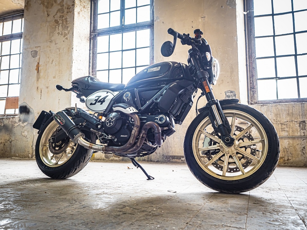 Pot echappement compatible avec Ducati Scrambler 800 2015-2016, M3 Black Titanium, Échappement légal, homologué,silencieux avec db killer amovible et tuyau de liaison spécifique 