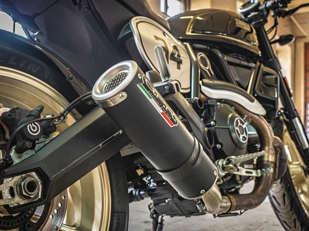 Pot echappement compatible avec Ducati Scrambler 800 2015-2016, M3 Black Titanium, Échappement légal, homologué,silencieux avec db killer amovible et tuyau de liaison spécifique 