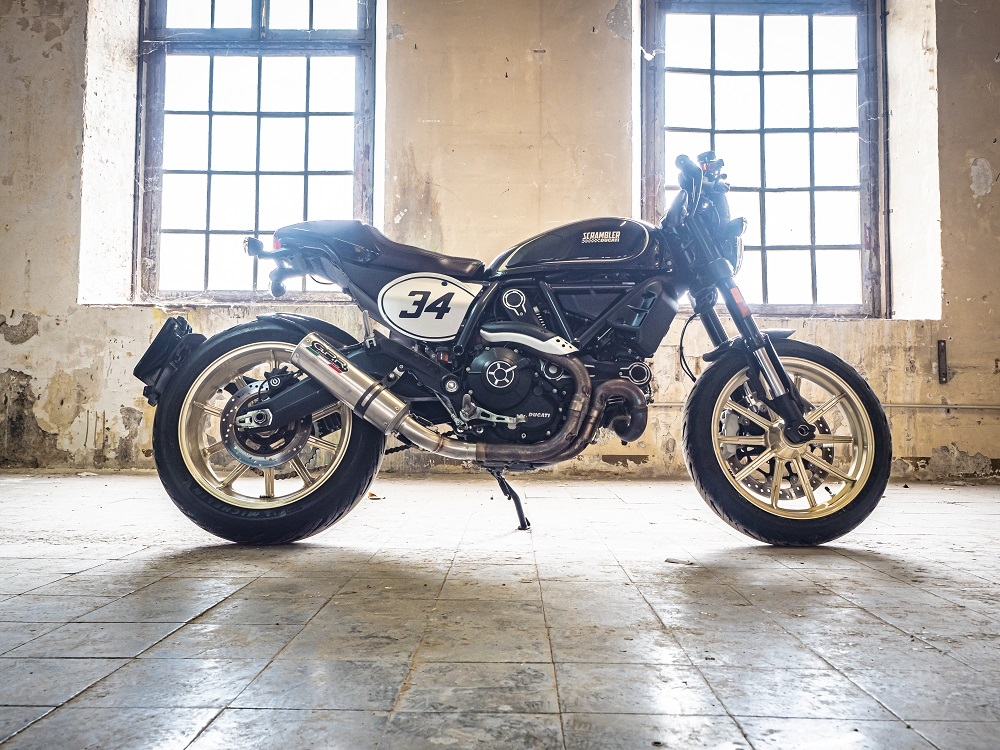 Pot echappement compatible avec Ducati Scrambler 800 2015-2016, M3 Titanium Natural, Échappement légal, homologué,silencieux avec catalyseur, db killer amovible et tuyau de liaison spécifique 