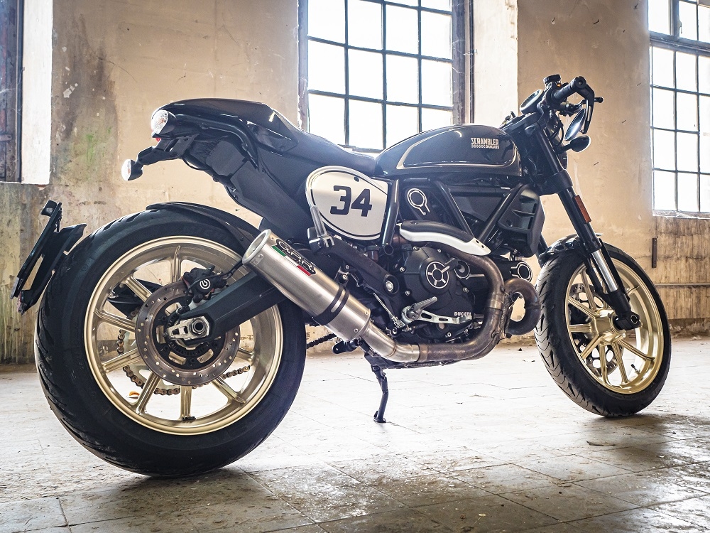 Pot echappement compatible avec Ducati Scrambler 800 2015-2016, M3 Titanium Natural, Échappement légal, homologué,silencieux avec catalyseur, db killer amovible et tuyau de liaison spécifique 