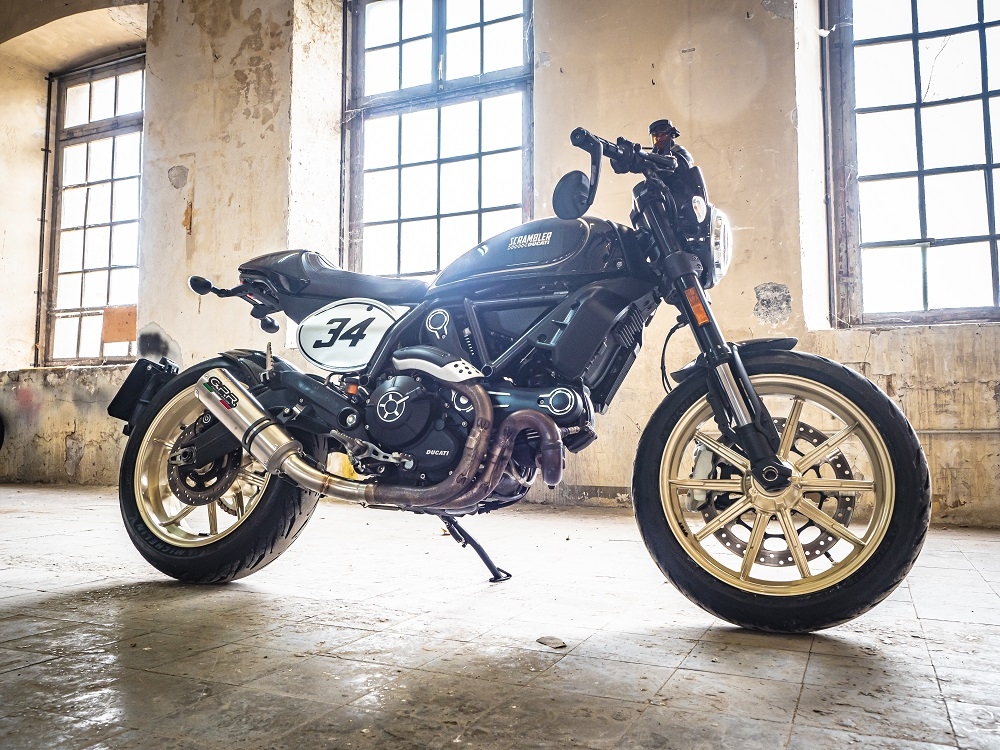 Pot echappement compatible avec Ducati Scrambler 800 2015-2016, M3 Titanium Natural, Échappement légal, homologué,silencieux avec catalyseur, db killer amovible et tuyau de liaison spécifique 