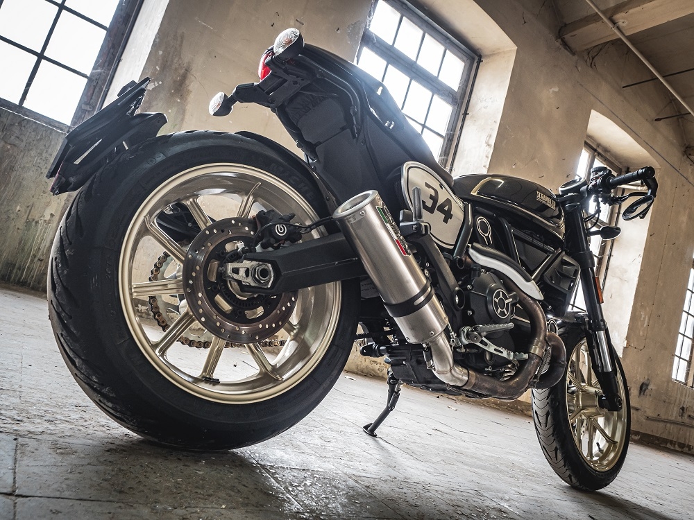 Pot echappement compatible avec Ducati Scrambler 800 2015-2016, M3 Titanium Natural, Échappement légal, homologué,silencieux avec catalyseur, db killer amovible et tuyau de liaison spécifique 