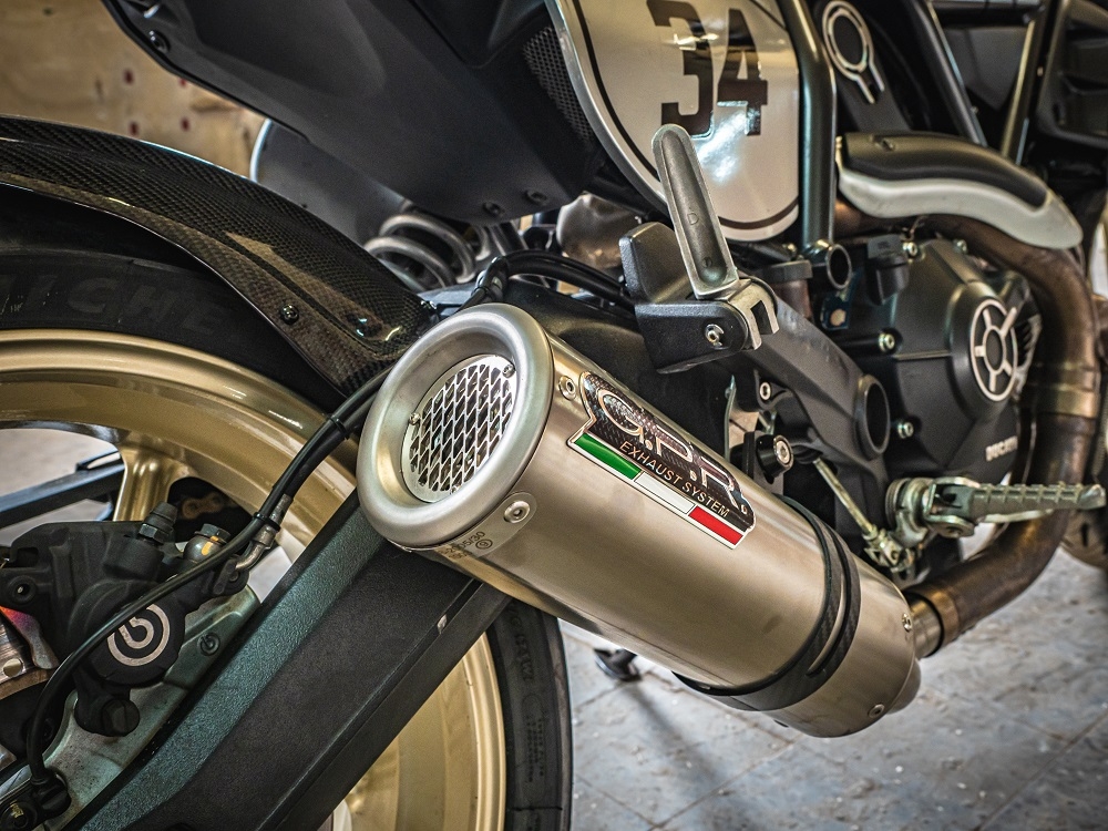 Pot echappement compatible avec Ducati Scrambler 800 2015-2016, M3 Titanium Natural, Échappement légal, homologué,silencieux avec catalyseur, db killer amovible et tuyau de liaison spécifique 
