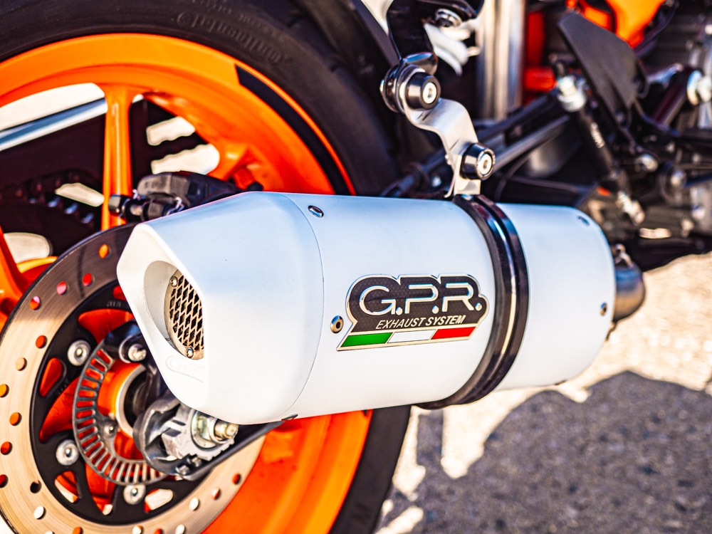 Pot echappement compatible avec Ktm Duke 390 2017-2020, Albus Evo4, Échappement légal, homologué,silencieux avec db killer amovible et tuyau de liaison spécifique 