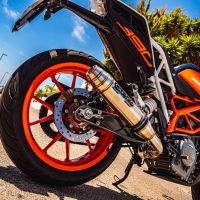 Pot echappement compatible avec Ktm Duke 390 2017-2020, Deeptone Inox, Échappement légal, homologué,silencieux avec db killer amovible et tuyau de liaison spécifique 