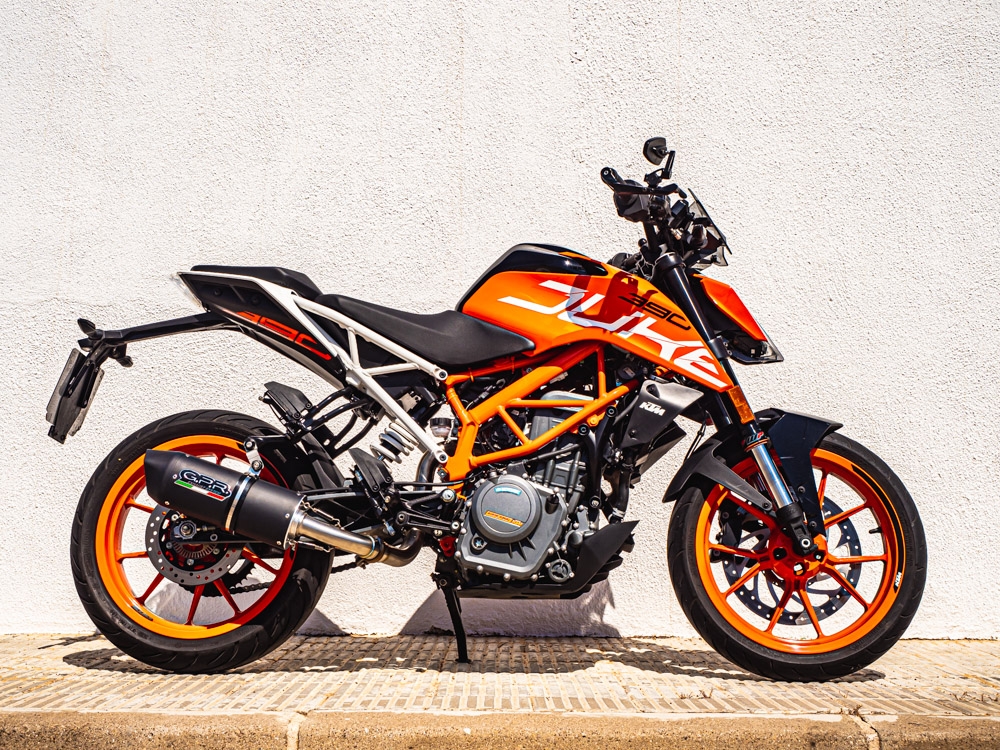 Pot echappement compatible avec Ktm Duke 200 2012-2020, Furore Nero, Échappement légal, homologué,silencieux avec db killer amovible et tuyau de liaison spécifique 