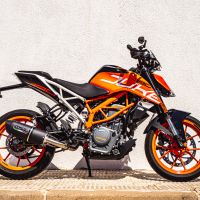 Pot echappement compatible avec Ktm Duke 200 2012-2020, Furore Nero, Échappement légal, homologué,silencieux avec db killer amovible et tuyau de liaison spécifique 