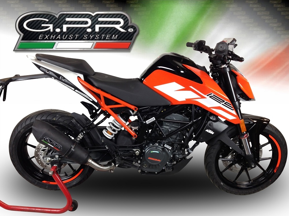 GPR pot echappement compatible avec  Ktm Duke 390 2017-2020, New Grand Prix Evo Black Titanium, Échappement légal, homologué,silencieux avec db killer amovible et tuyau de liaison spécifique 