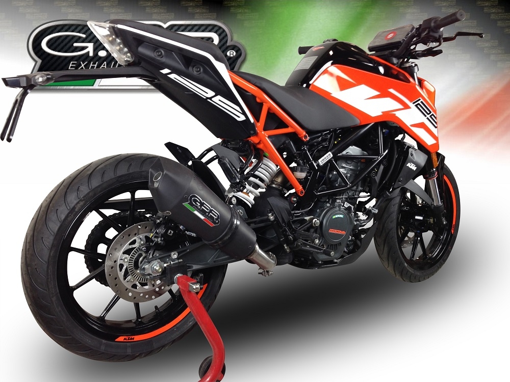 GPR pot echappement compatible avec  Ktm Duke 390 2017-2020, New Grand Prix Evo Black Titanium, Échappement légal, homologué,silencieux avec db killer amovible et tuyau de liaison spécifique 