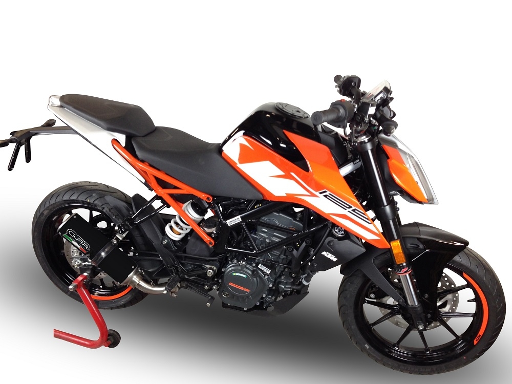 Pot echappement compatible avec Ktm Duke 390 2017-2020, M3 Black Titanium, Échappement légal, homologué,silencieux avec db killer amovible et tuyau de liaison spécifique 