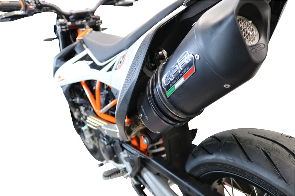 Pot echappement compatible avec Ktm Smc 690 R 2019-2020, Furore Nero, Pot echappement racing,silencieux avec db killer et des tuyaux de liaison sans homologation 