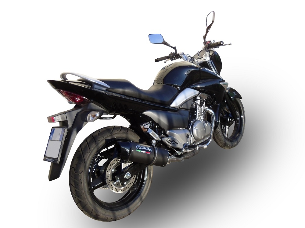 Pot echappement compatible avec Suzuki Gw 250 F Inazuma 2012-2017, Furore Nero, Paire de pot d'échappement homologuées, livrées avec db killer amovible et raccords spécifiques 