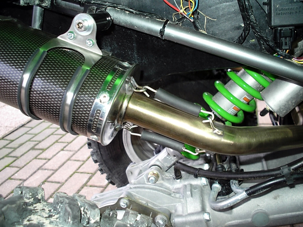 Pot echappement compatible avec Kawasaki Kfx 700 2004-2011, Furore Nero, Homologué et légal, système d'échappement complet avec double silencieaux, avec db killer amovible et collecteur spécifique 