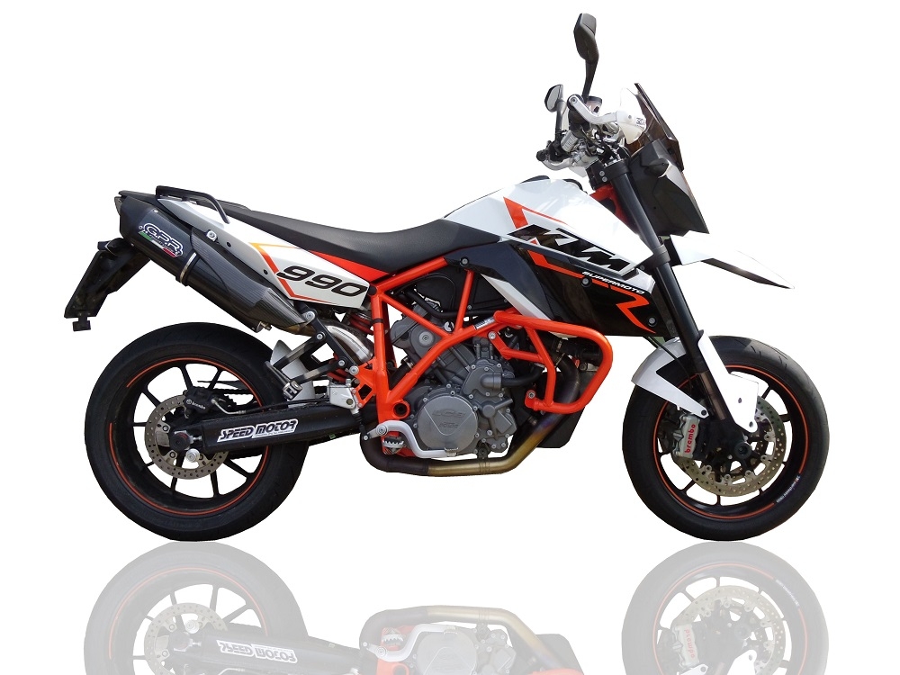 Pot echappement compatible avec Ktm Supermoto Smr 990 2008-2012, Furore Nero, Paire de pot d'échappement homologuées, montage avec brides spécifiques, livrées avec db killers amovible 