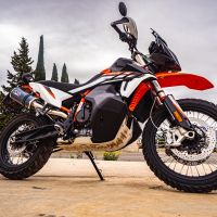 Pot echappement compatible avec Ktm SMT 890 2023-2024, Dual Poppy, Échappement légal, homologué,silencieux avec db killer amovible et tuyau de liaison spécifique 