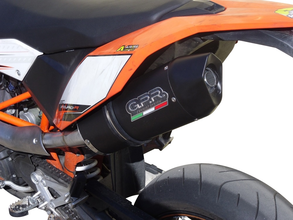 Pot echappement compatible avec Ktm Enduro 690 R 2007-2016, Furore Nero, Échappement légal, homologué,silencieux avec db killer amovible et tuyau de liaison spécifique 