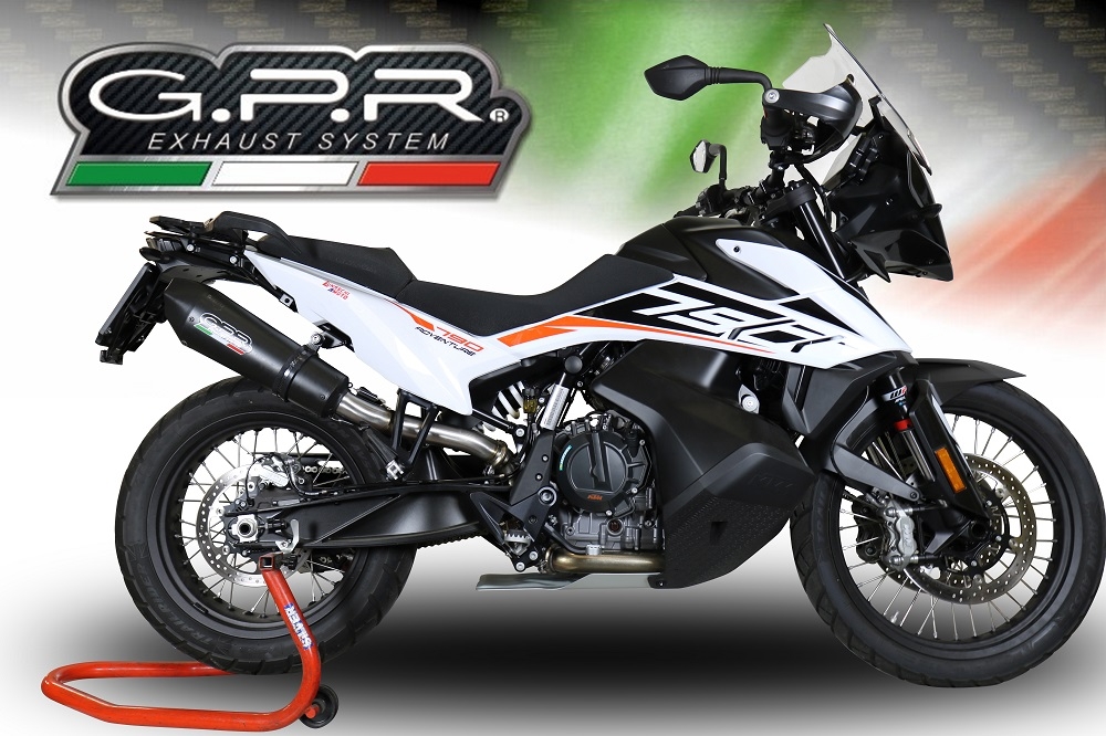 GPR pot echappement compatible avec  Ktm Adventure 790 2018-2020, New Grand Prix Evo Black Titanium, Échappement légal, homologué,silencieux avec db killer amovible et tuyau de liaison spécifique 