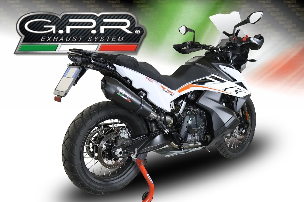 GPR pot echappement compatible avec  Ktm Adventure 790 2018-2020, New Grand Prix Evo Black Titanium, Échappement légal, homologué,silencieux avec db killer amovible et tuyau de liaison spécifique 