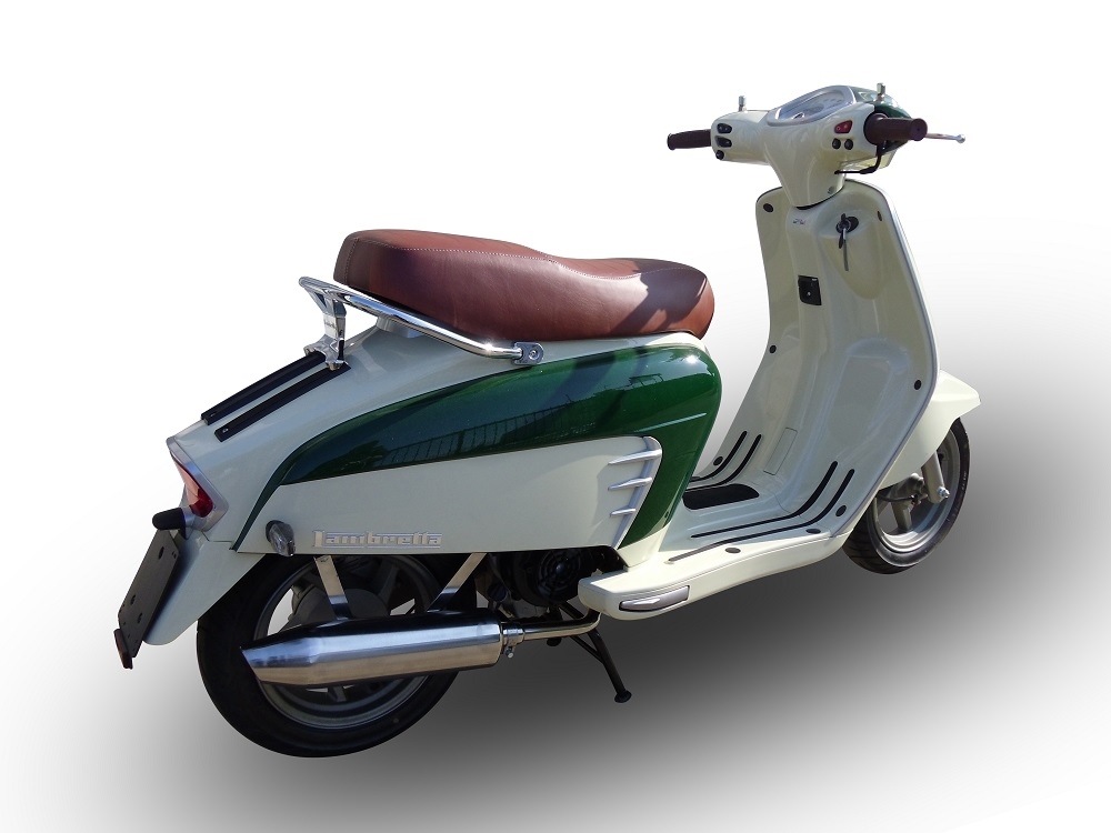 Pot echappement compatible avec Lambretta Lambretta 125 - 150 Milano 2012-2014, Ultracone lucido, Homologué et légal, système d'échappement complet avec catalyseur et db killer amovible 