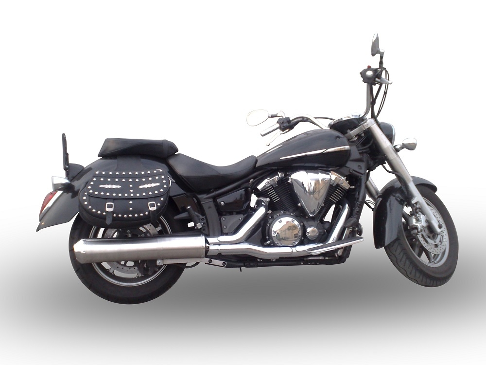 Pot echappement compatible avec Yamaha Xvs 1300 Midnight Star 2006-2014, Inox Oval Bomb, Pot Échappement slip-on homologué, légal, avec db killer amovible, tuyau de liaison et catalyseur 