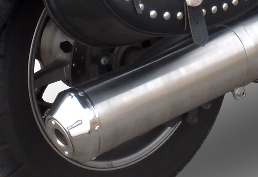 Pot echappement compatible avec Yamaha Xvs 1300 Midnight Star 2006-2014, Inox Oval Bomb, Pot Échappement slip-on homologué, légal, avec db killer amovible, tuyau de liaison et catalyseur 