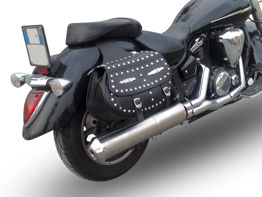 Pot echappement compatible avec Yamaha Xvs 1300 Midnight Star 2006-2014, Inox Oval Bomb, Pot Échappement slip-on homologué, légal, avec db killer amovible, tuyau de liaison et catalyseur 