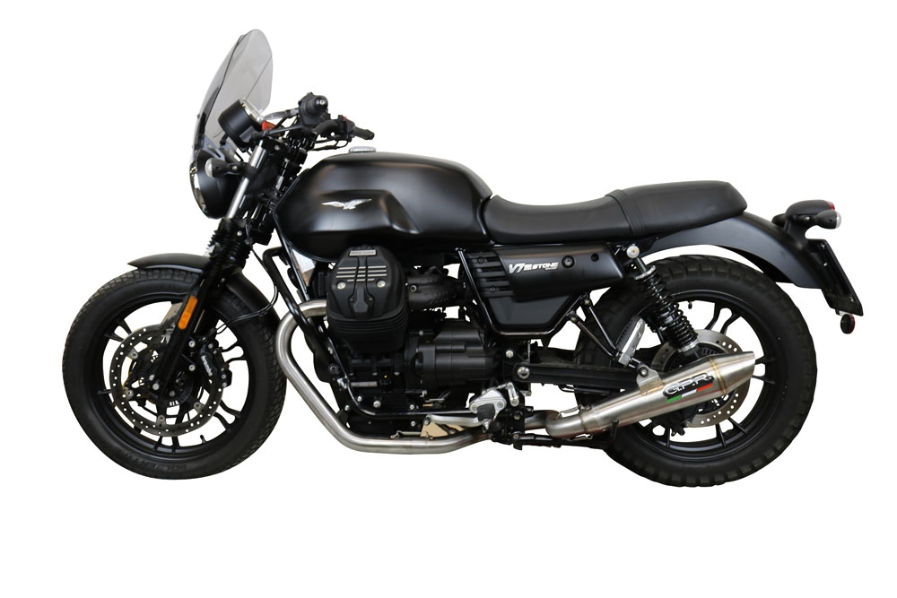 Pot echappement compatible avec Moto Guzzi V7 III Special-Stone-Carbon 2017-2018, Vintacone, Pot echappement racing, ligne complet, fourni avec collecteur spécifique, article sans homologation 