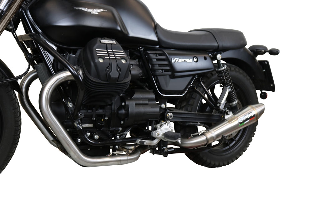 Pot echappement compatible avec Moto Guzzi V7 III Special-Stone-Carbon 2017-2018, Vintacone, Pot echappement racing, ligne complet, fourni avec collecteur spécifique, article sans homologation 
