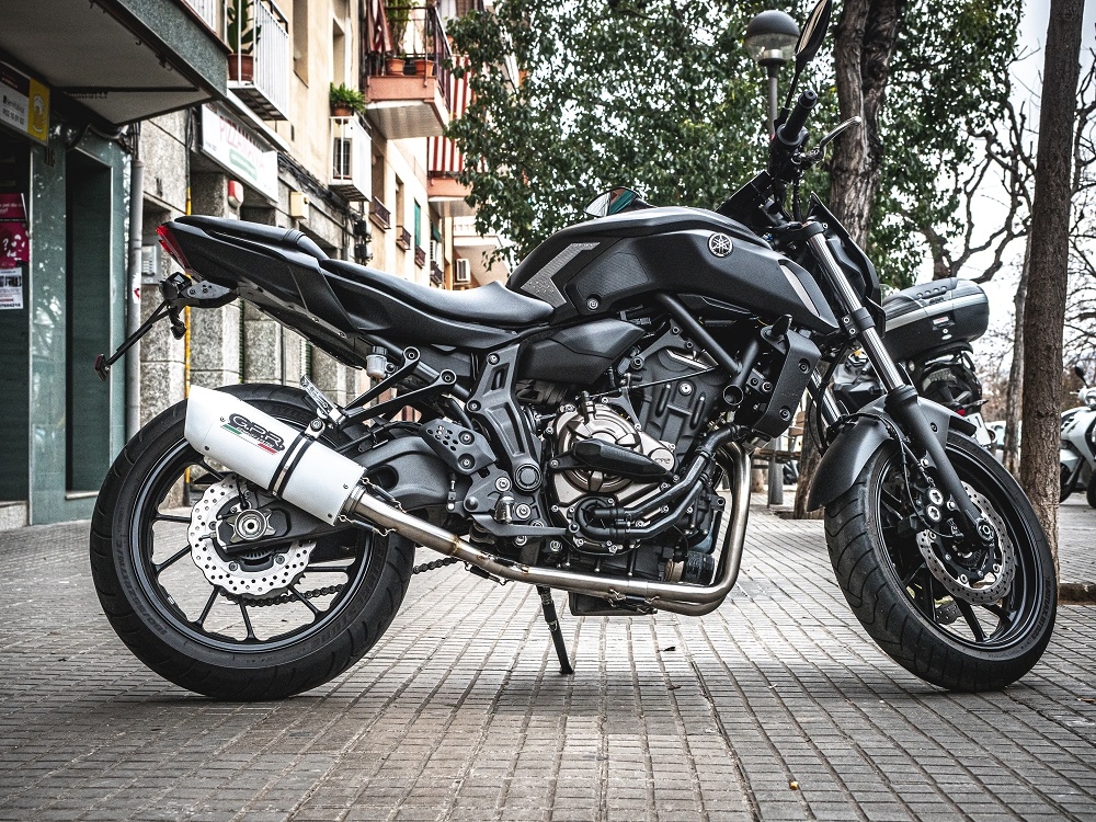 Pot echappement compatible avec Yamaha Mt-07 2014-2016, Albus Ceramic, Homologué et légal, système d'échappement complet, avec db killer amovible 