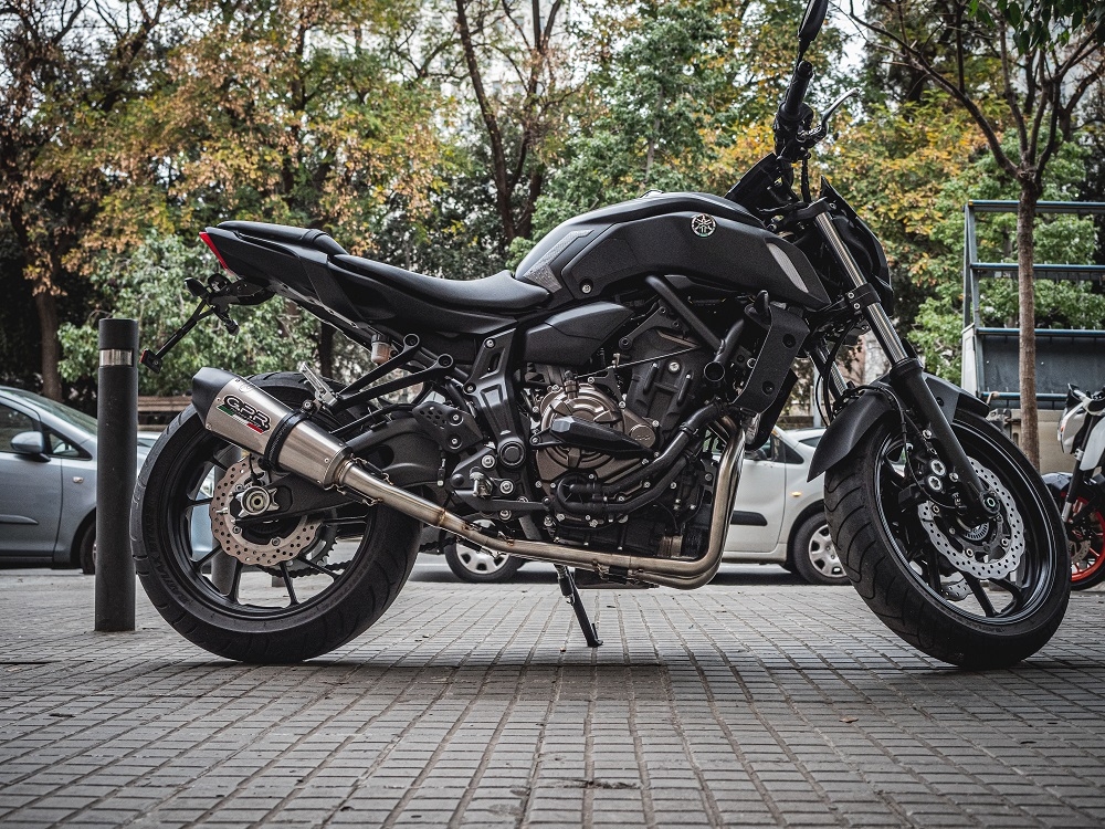Pot echappement compatible avec Yamaha Mt-07 2017-2020, Gpe Ann. titanium, Pot d'échappement complet racing, compris de collecteur et db killer amovible, sans homologation 