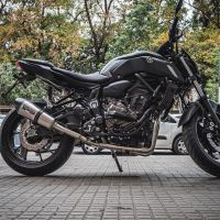 Pot echappement compatible avec Yamaha Mt-07 2017-2020, Gpe Ann. titanium, Pot d'échappement complet racing, compris de collecteur et db killer amovible, sans homologation 