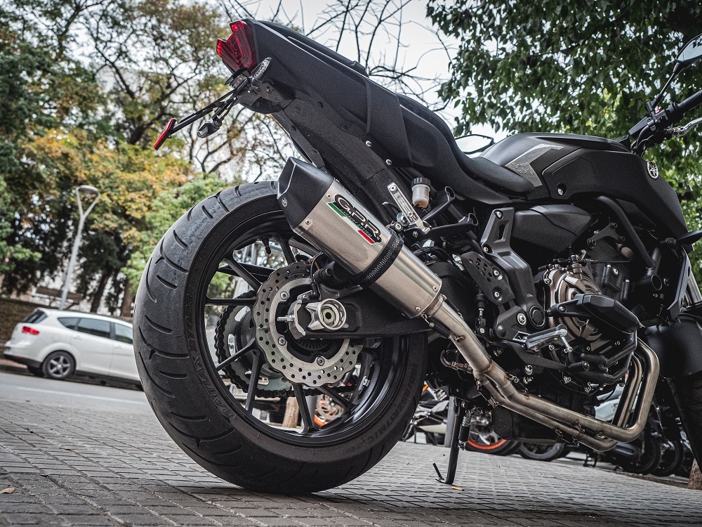 Pot echappement compatible avec Yamaha Mt-07 2017-2020, Gpe Ann. titanium, Pot d'échappement complet racing, compris de collecteur et db killer amovible, sans homologation 