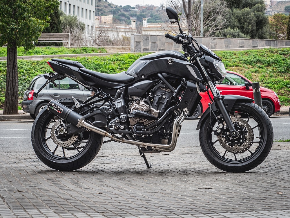 Pot echappement compatible avec Yamaha Mt-07 2017-2020, M3 Black Titanium, Pot d'échappement complet racing, compris de collecteur et db killer amovible, sans homologation 