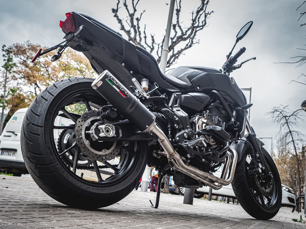 Pot echappement compatible avec Yamaha Mt-07 2017-2020, M3 Black Titanium, Pot d'échappement complet racing, compris de collecteur et db killer amovible, sans homologation 